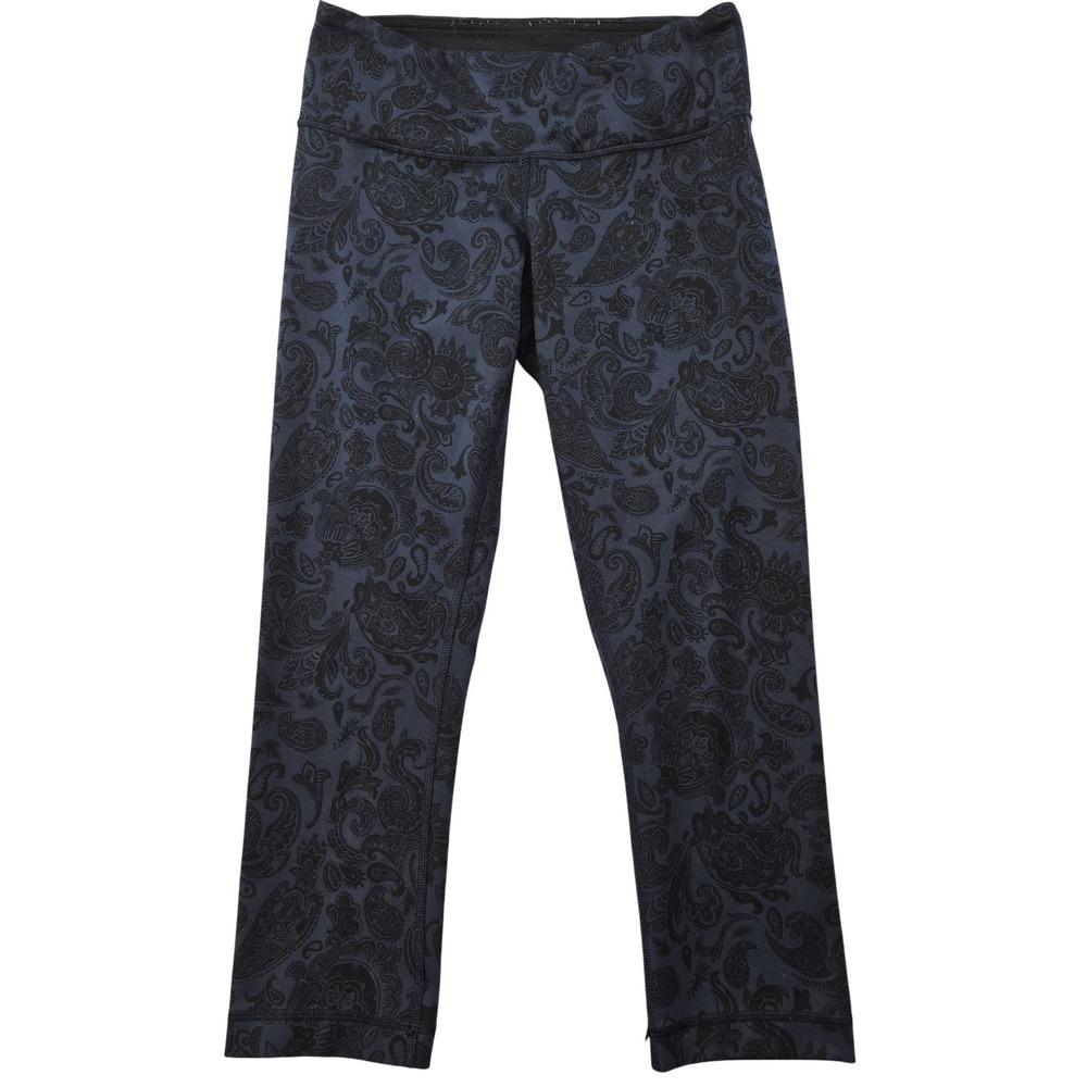 Lululemon Leggings Womens 4 Blue Paisley Cropped High Rise Yoga Nylon Spandex